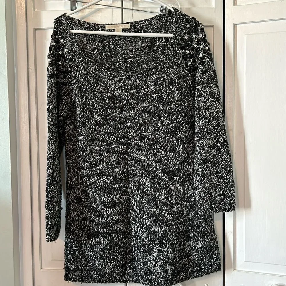 Boston Proper marled knit sweater tunic with rhinestone shoulders - Size L
